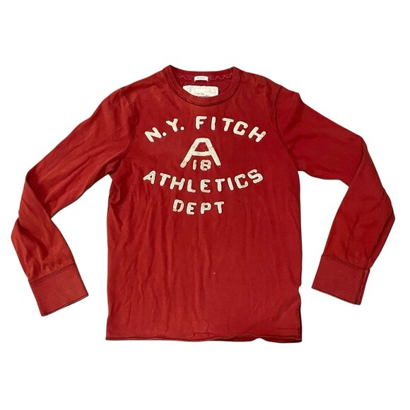 Abercrombie & Fitch T Shirt Mens S Red Spell Out Muscle VTG 90s Y2K Long Sleeve - Picture 1 of 4